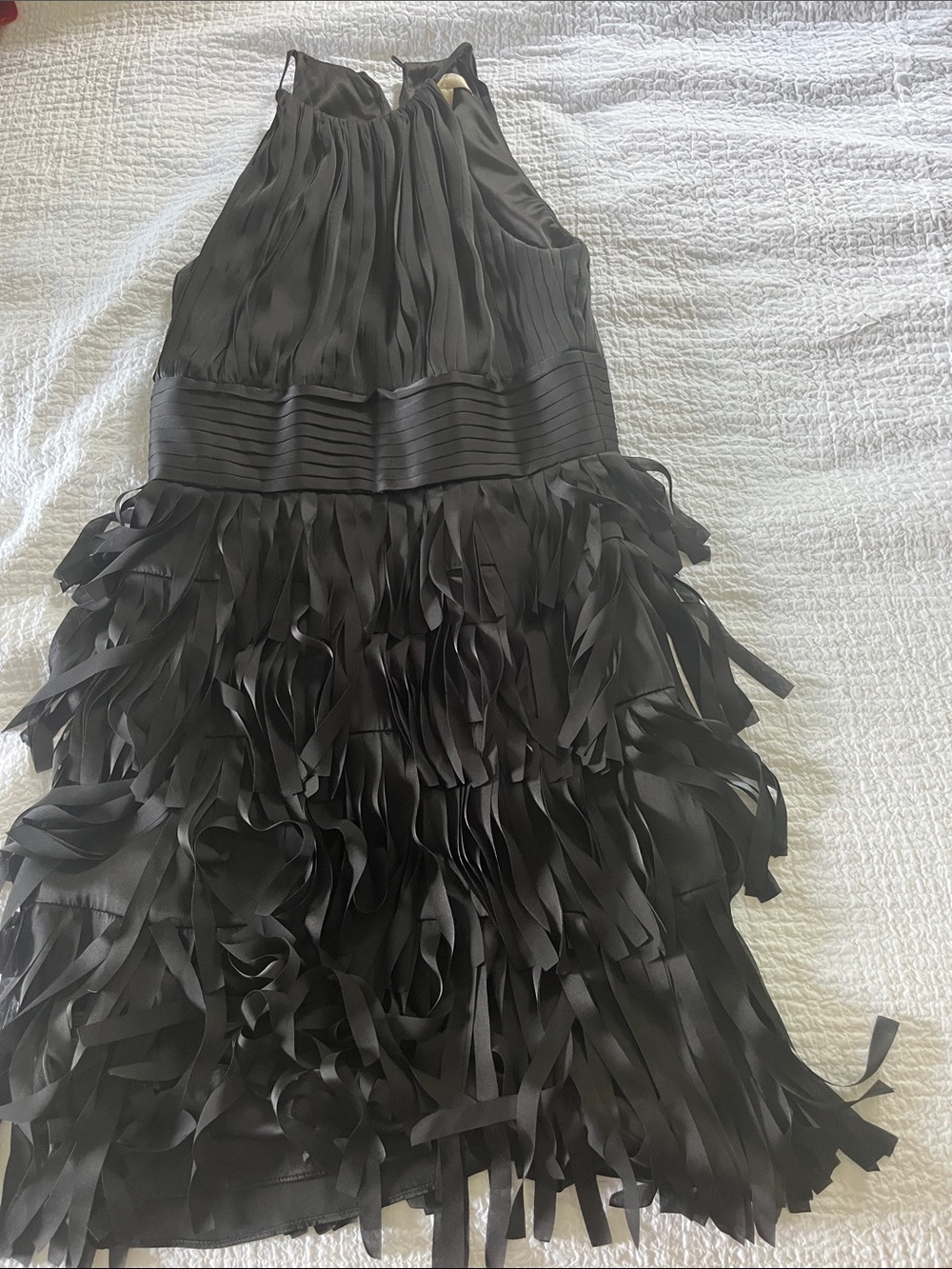Ann Taylor Black Halter Fringe Dress 0